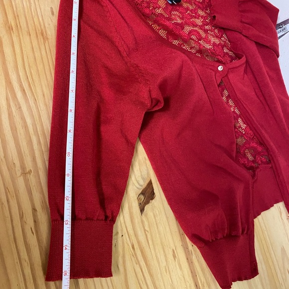 Wet Seal Red cardigan with lace back and top faux diamond / crystal button. - Picture 7 of 8